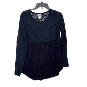 Ivy‎ Jane Women Top Tunic Baby Doll Floral Lace Long Sleeve Ruffles Black XS